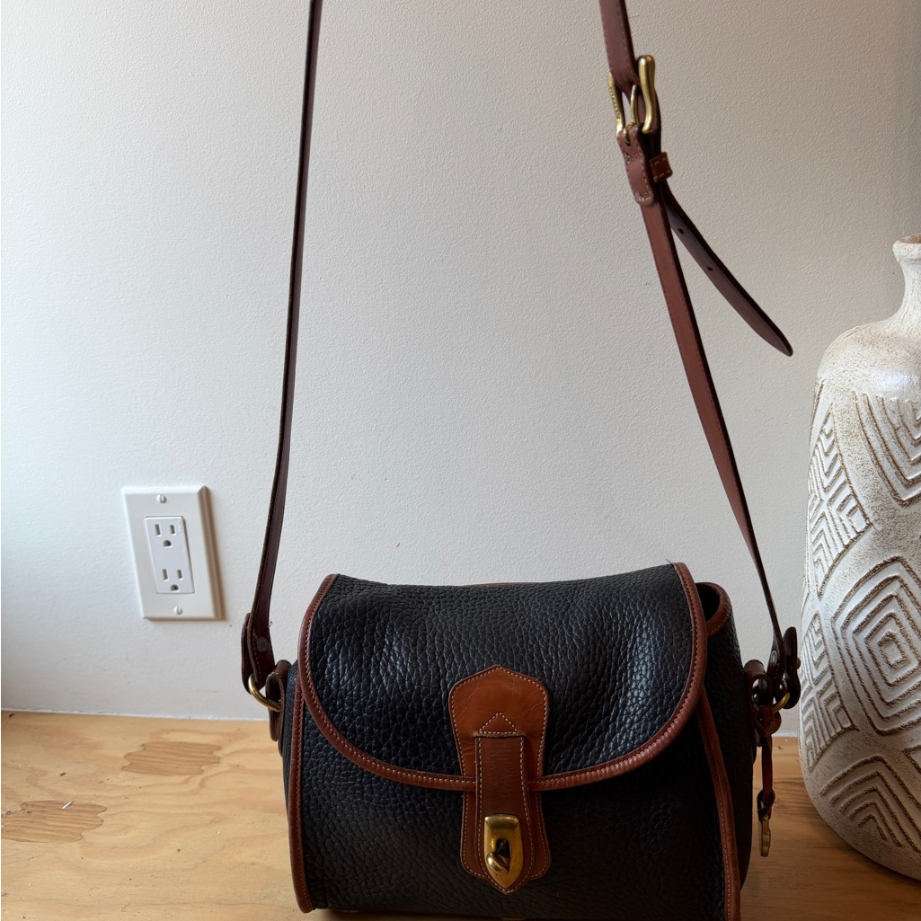 Dooney & Bourke Black Genuine Vintage Leather Crossbody With Brown Trim